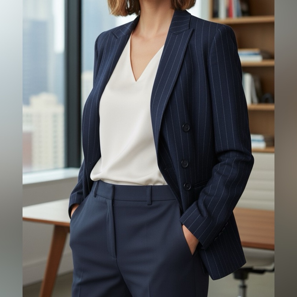 ✧ Hugo Boss navy blue pinstripe blazer